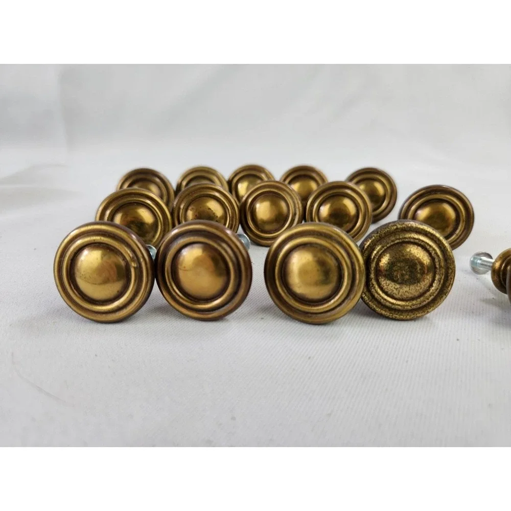 15 Vintage CABINET Knobs Pull Antique Brass Finish Drawer Round Handle